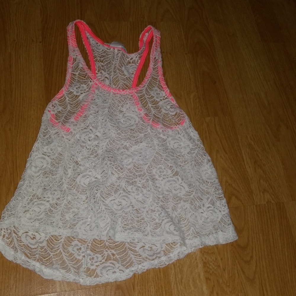 white & pink crochet tank top